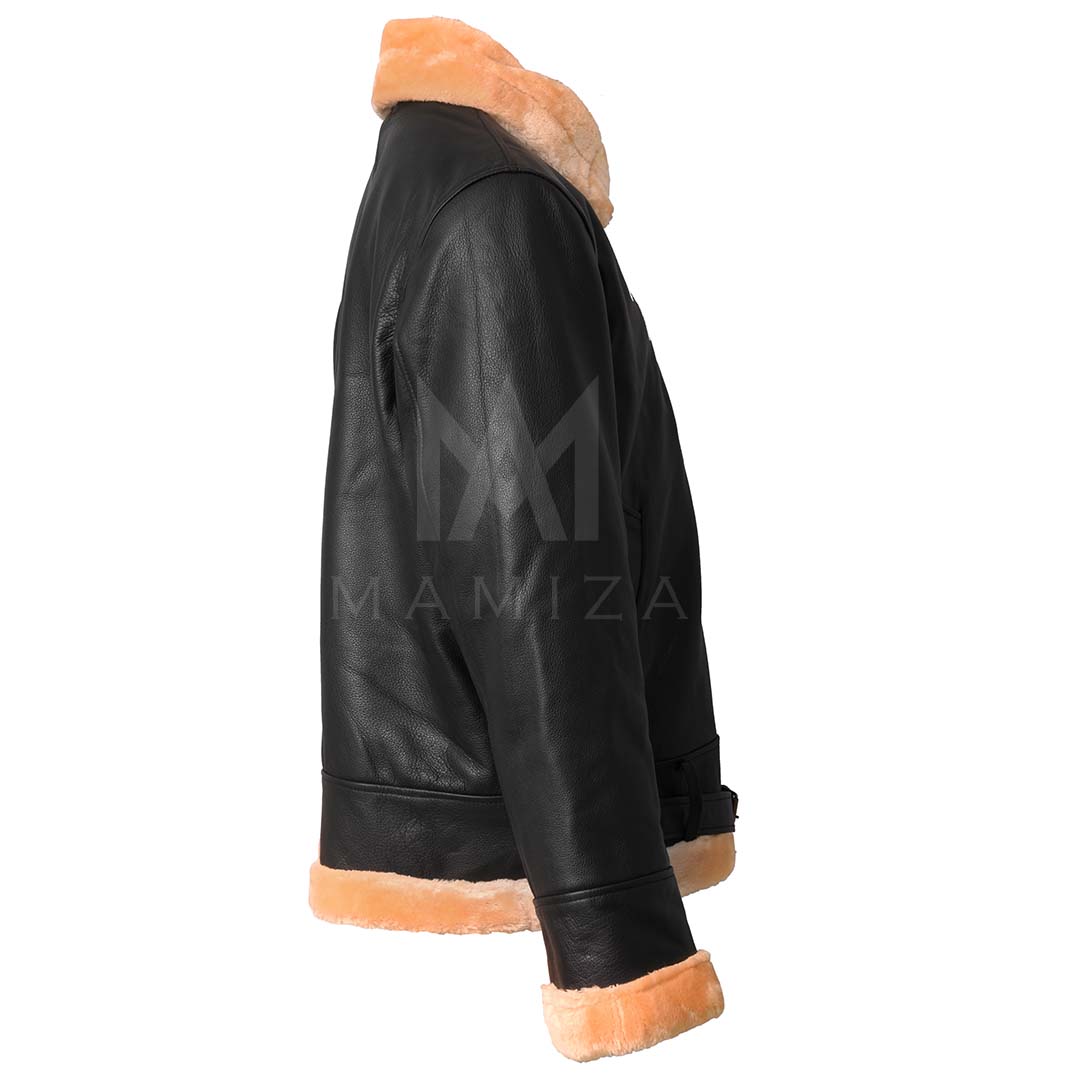 Premium Leather Bomber Jacket - Distressed Look with Shearling Collar