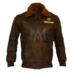 Men's Leather Aviator Jacket with Fur Collar - Vintage Style