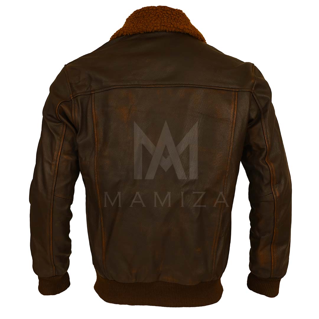 Men's Leather Aviator Jacket with Fur Collar - Vintage Style