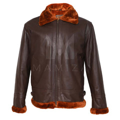 Premium Leather Bomber Jacket - Distressed Look with Fur Trim