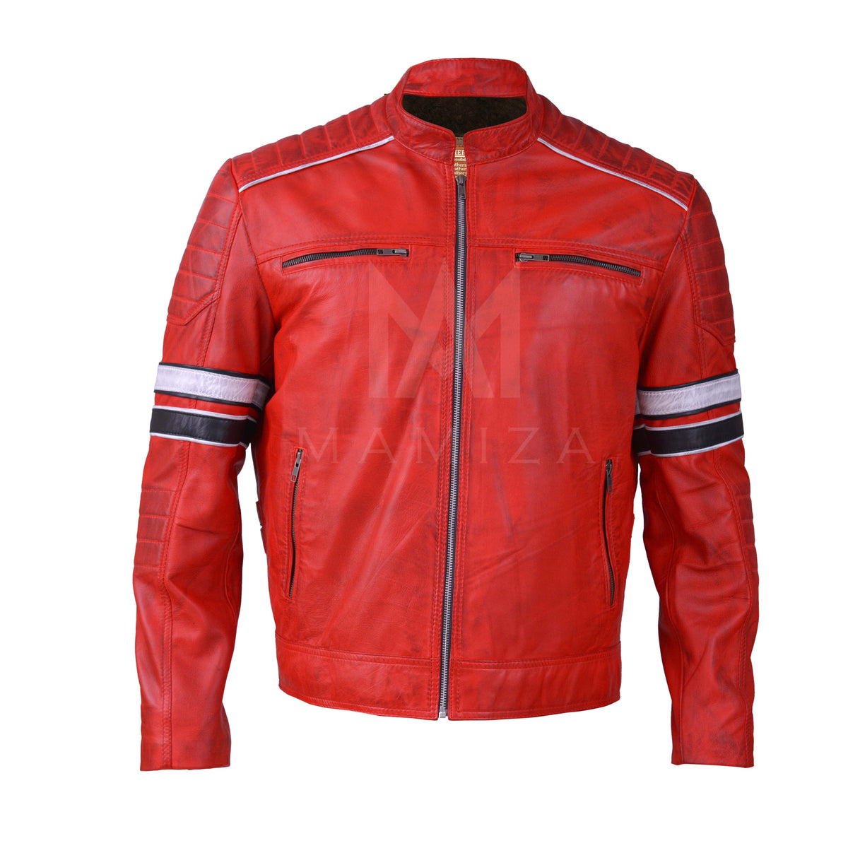 Men's Red Leather Biker Jacket - Stylish & Durable Motorcycle Gear