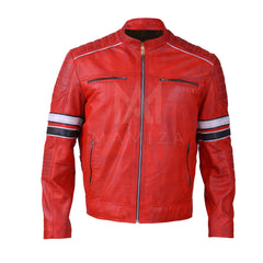 Men's Red Leather Biker Jacket - Stylish & Durable Motorcycle Gear