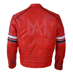 Men's Red Leather Biker Jacket - Stylish & Durable Motorcycle Gear