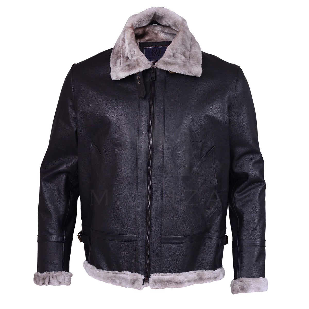 Men's Black Leather Shearling Jacket - Warm Fur Lining