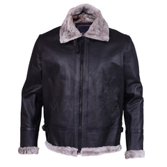 Men's Black Leather Shearling Jacket - Warm Fur Lining