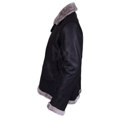 Men's Black Leather Shearling Jacket - Warm Fur Lining