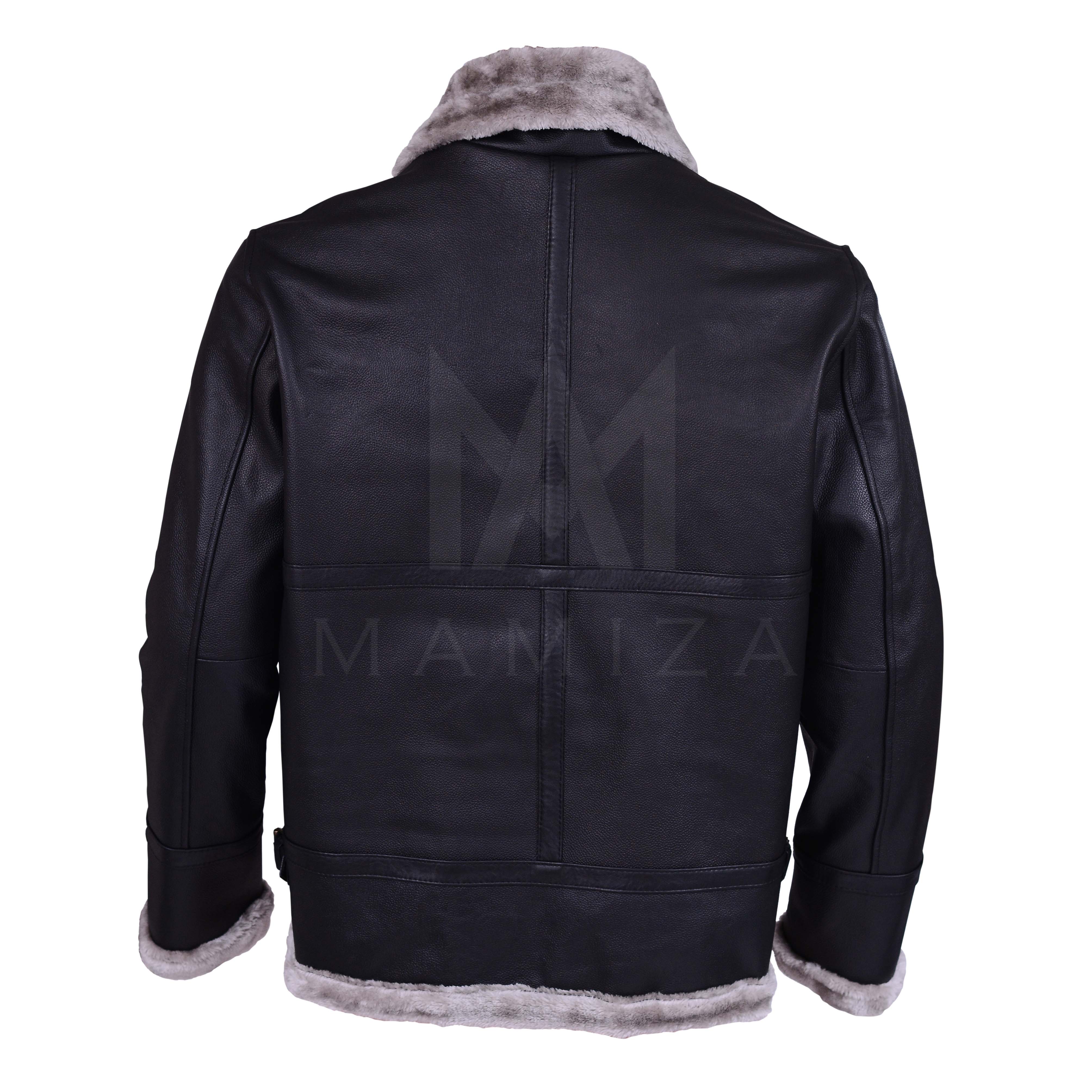 Men's Black Leather Shearling Jacket - Warm Fur Lining