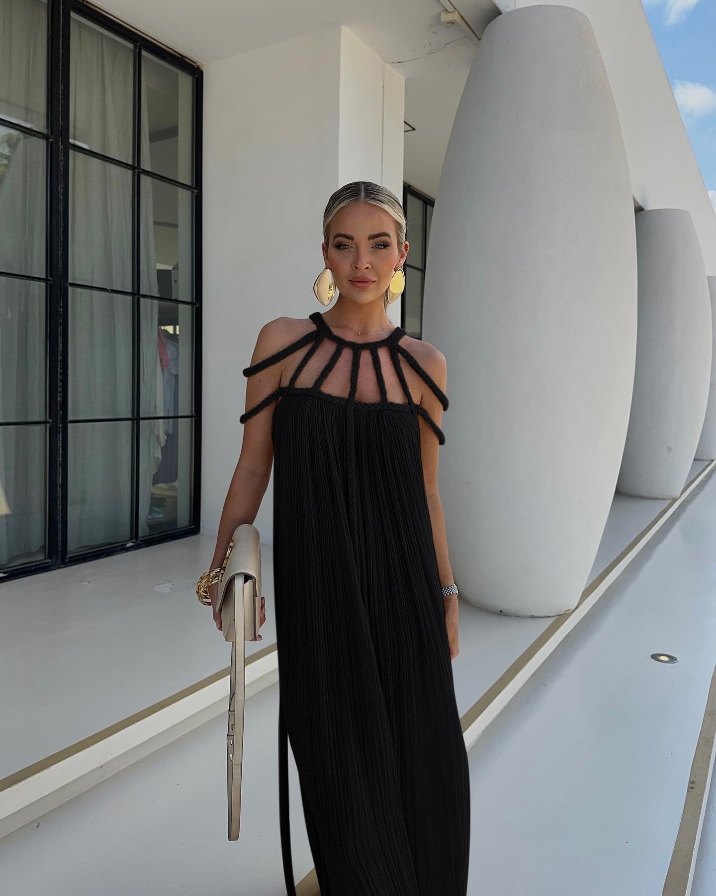 Pleated Maxi Dress - Stylish Statement Piece