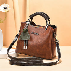 Vintage Leather Satchel Bag - Charm Accent