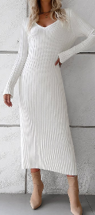 Timeless Ribbed Knit Midi Dress with Long Sleeves