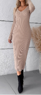 Timeless Ribbed Knit Midi Dress with Long Sleeves