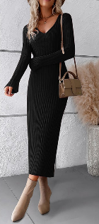 Timeless Ribbed Knit Midi Dress with Long Sleeves