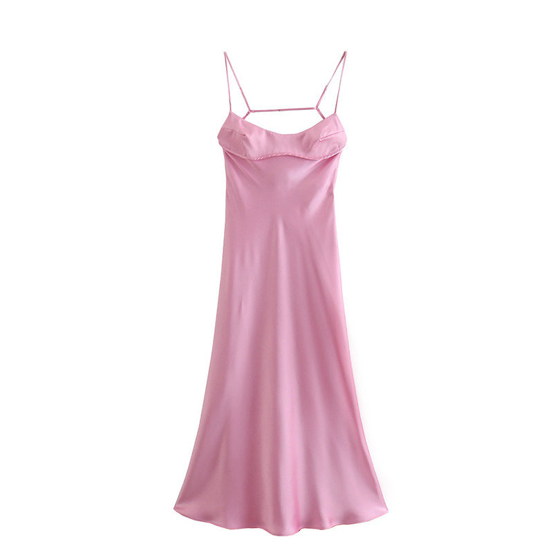 Fuchsia Maxi Dress - Strappy Open Back Satin Dress