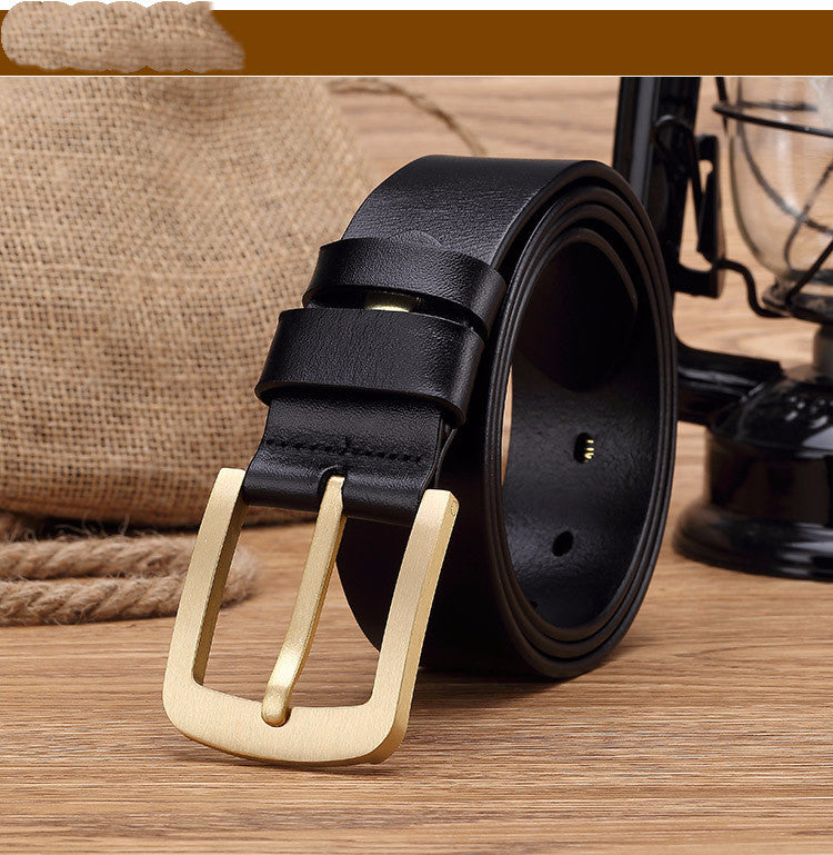 Men's Genuine Leather Belt with Gold Buckle