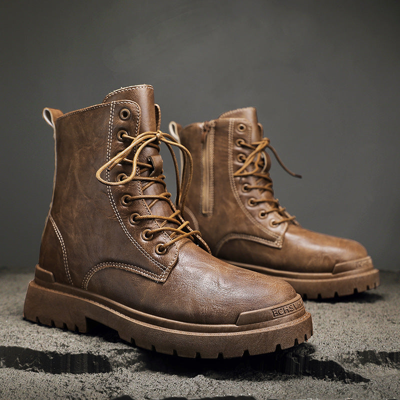 Rugged Leather Lace-Up Utility Boots for Men