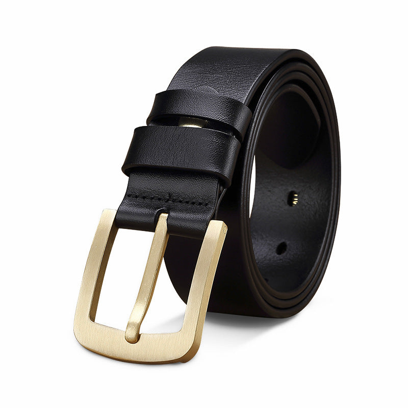 Men's Genuine Leather Belt with Gold Buckle