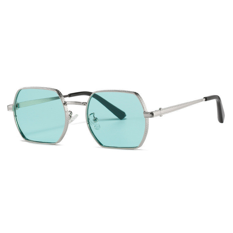 Geometric Sunglasses with Metallic Accents and Gradient Lenses