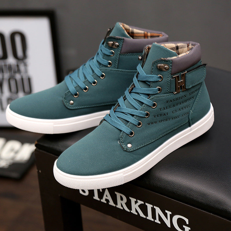 Rugged Lace-Up Casual High-Top Sneakers with Buckle Detail