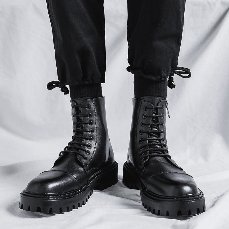 Rugged Leather Lace-Up Platform Combat Boots