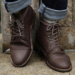 Rugged Leather Lace-Up Ankle Boots with Sturdy Sole