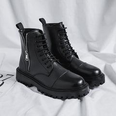 Rugged Leather Lace-Up Platform Combat Boots