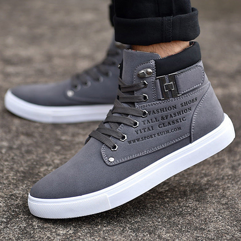 Rugged Lace-Up Casual High-Top Sneakers with Buckle Detail