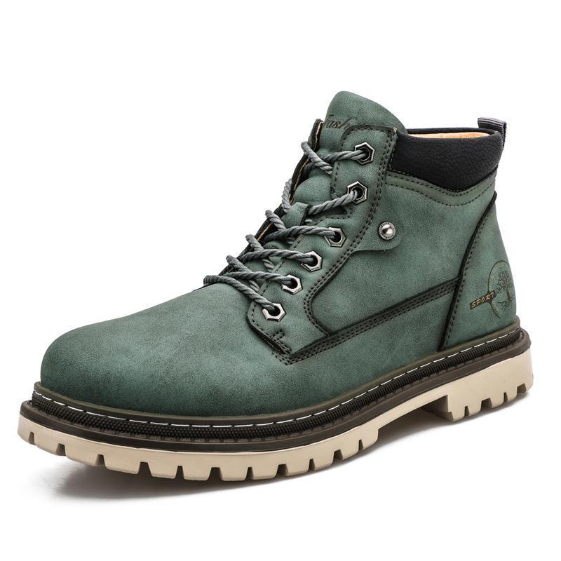 Rugged Leather Lace-Up Hiking Boots with Contrast Sole