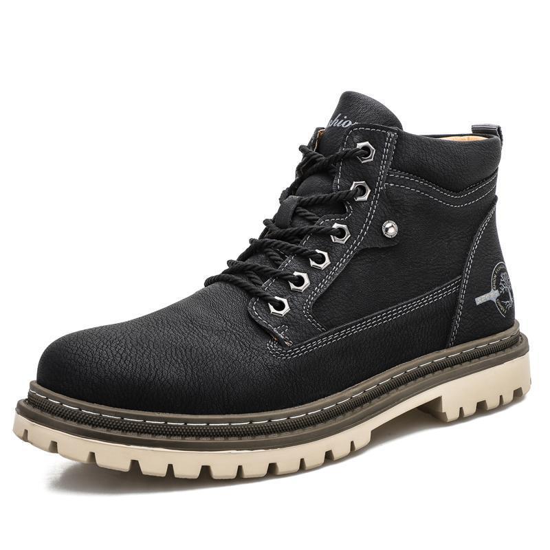 Rugged Leather Lace-Up Hiking Boots with Contrast Sole