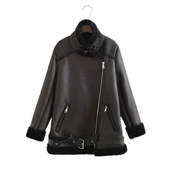 Warm Winter Biker Jacket - Women's Faux Shearling