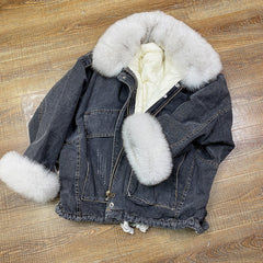 Women's Denim Jacket with Faux Fur - Winter Essential