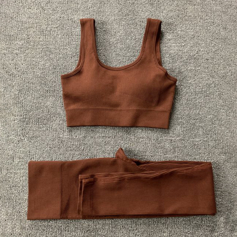 Seamless High-Waisted Workout Leggings and Sports Bra Set