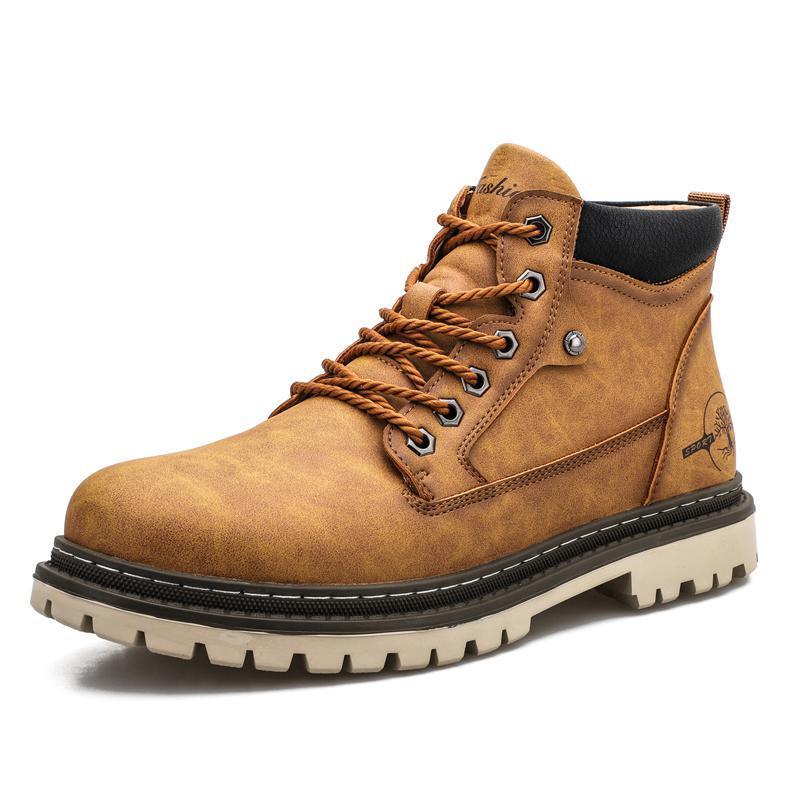 Rugged Leather Lace-Up Hiking Boots with Contrast Sole