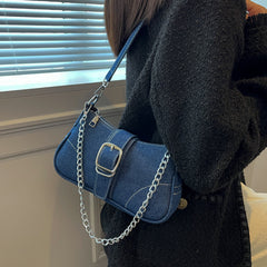 Chic Denim Crossbody Bag with Chain Strap