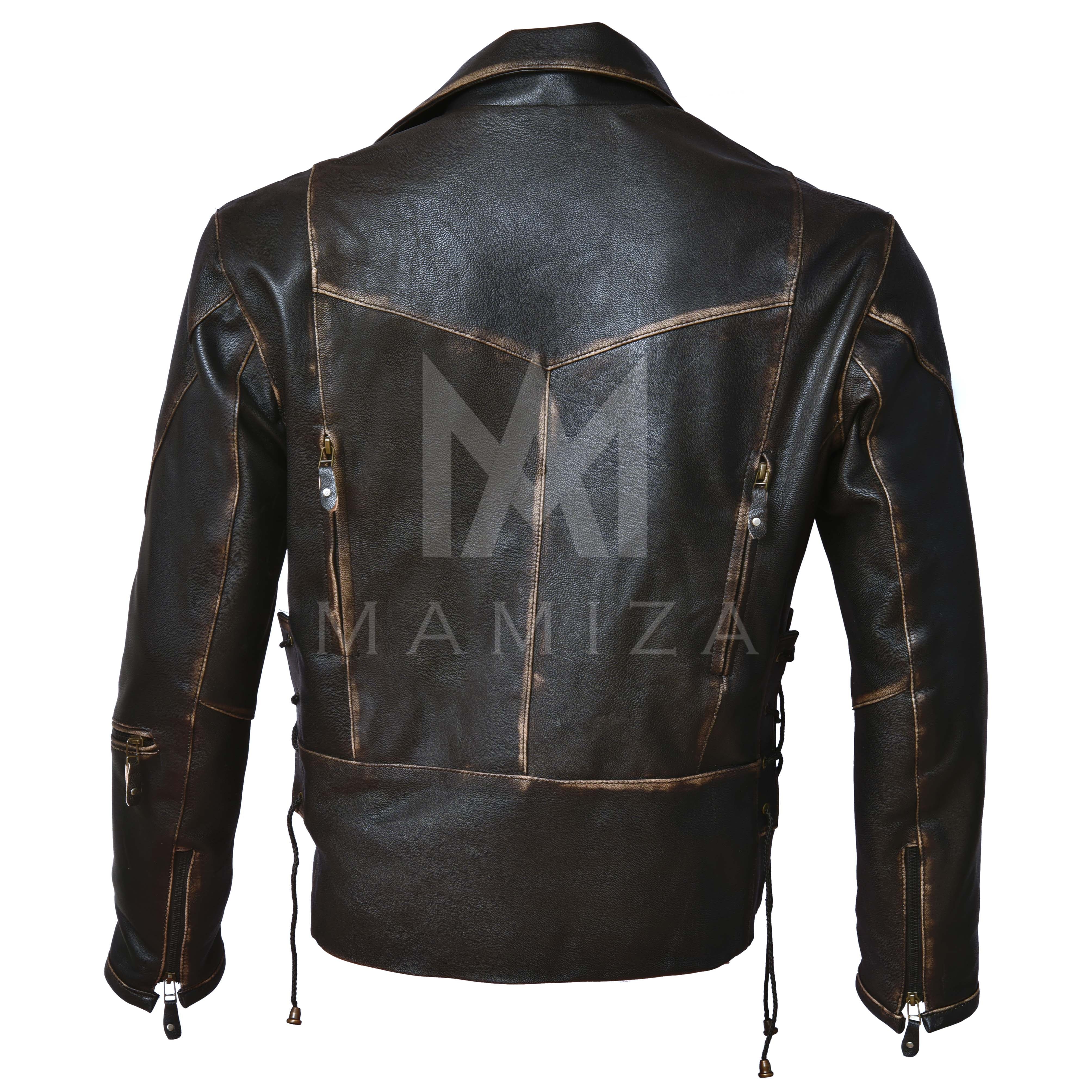 Distressed Leather Motorcycle Jacket - Vintage Style