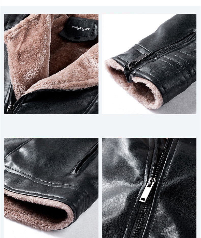 Men's Faux Shearling Leather Jacket - Warm Winter Biker Style