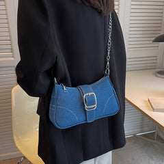 Chic Denim Crossbody Bag with Chain Strap