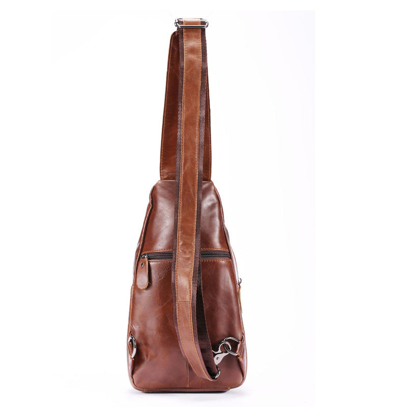 Rugged Leather Crossbody Chest Bag with Zipper Pockets