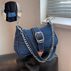 Chic Denim Crossbody Bag with Chain Strap