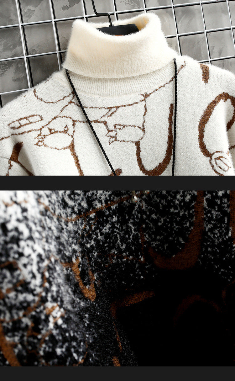 Graffiti-Inspired Oversized Turtleneck Sweater