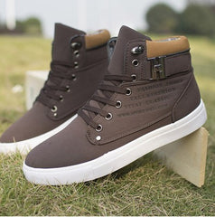 Rugged Lace-Up Casual High-Top Sneakers with Buckle Detail