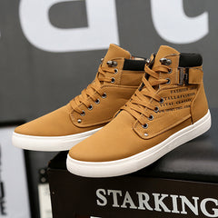 Rugged Lace-Up Casual High-Top Sneakers with Buckle Detail