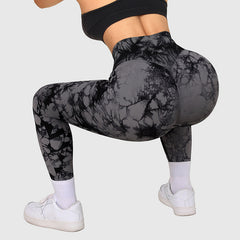 Seamless High-Waisted Marble-Print Activewear Leggings