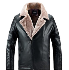 Men's Faux Shearling Leather Jacket - Warm Winter Biker Style