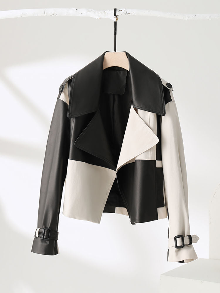 Colorblock Leather Jacket -  Stylish & Chic