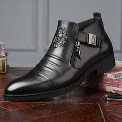 Sophisticated Leather Ankle Boots with Lion Detail