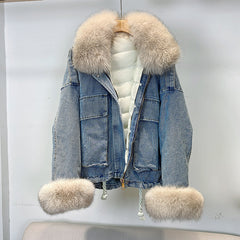 Women's Denim Jacket with Faux Fur - Winter Essential