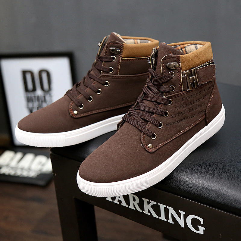 Rugged Lace-Up Casual High-Top Sneakers with Buckle Detail