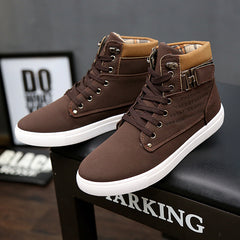 Rugged Lace-Up Casual High-Top Sneakers with Buckle Detail