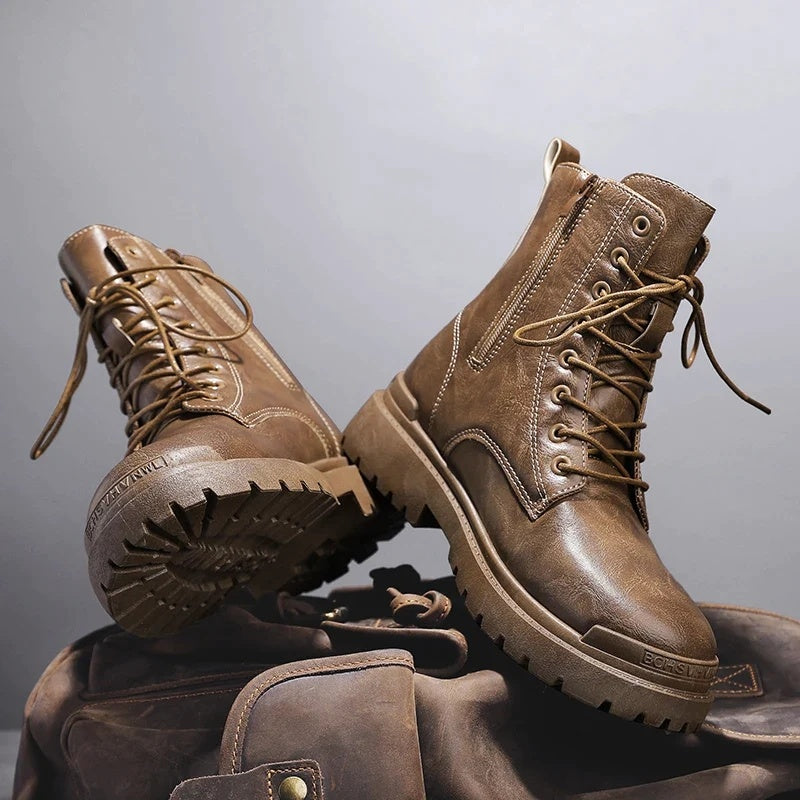 Rugged Leather Lace-Up Utility Boots for Men