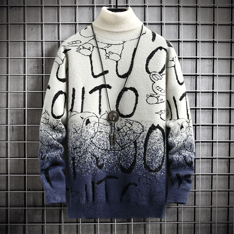 Graffiti-Inspired Oversized Turtleneck Sweater